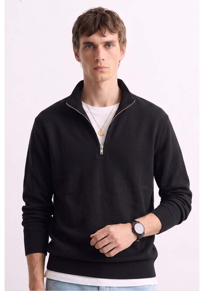 Barrels And Oıl Erkek Yarım Fermuarlı Dik Yaka Sweatshirt - Siyah Siyah