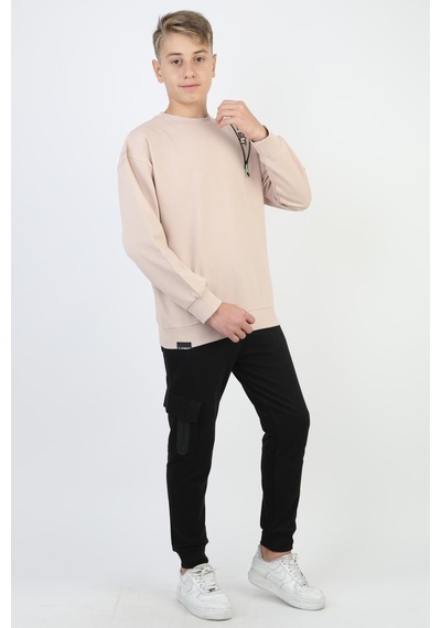 Mevsimlik Respect Baskılı 2 İplik %100 Pamuk 2 İplik Uzun Kollu Erkek Çocuk Sweatshirt-90931 Bej