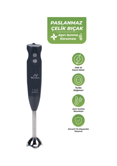 Pirantech YH-83 1700 W Çubuk El Blenderi Kolay Temizlenebilir Turbo Fonksiyonlu