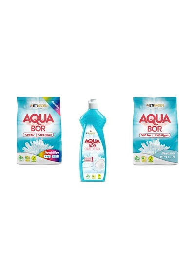Aquabor Doğal Mineralli 4 Kg Renkliler + Elde Bulaşık + 4 Kg Beyaz 3 Lü Set