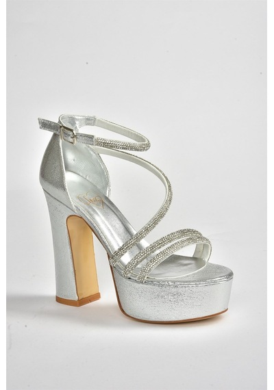 Fox Shoes Gümüş Sim Platform Kalın Topuklu Kadın Ayakkabı M348202614 Gümüş