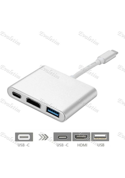 Usb 3.1 Type C To Hdmı Usb 3.0 4962A Çevirici Dönüştürücü Adaptor