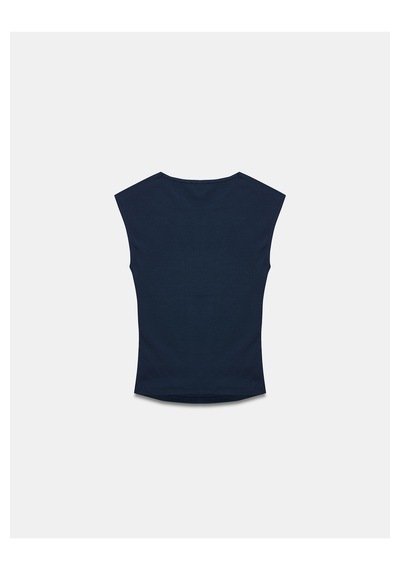Dilvin Kadın Kenarları Büzgülü Lacivert T-shirt - 101a21054