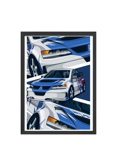 Mitshubishi Lancer Evolution Siyah Ahşap Çerçeveli Poster, Dekoratif Araba Duvar Tablosu