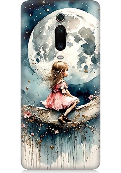 Xiaomi Mi 9t Uyumlu Ay Üzerinde Hayalci Kız Desenli Silikon Kılıf Çok Renkli