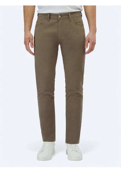 Kip Fındık Dokuma Slim Fit Casual Pamuk Karışımlı Pantolon Kahverengi