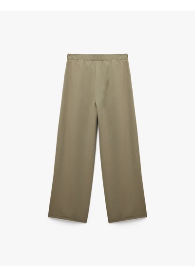 Koton Modal Cupro Kumaş Yüksek Bel Geniş Paça Pantolon Haki 5sak40019pw Haki