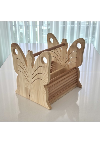 Masif Ahşap Montessori Kelebek Figürlü Çocuk Odası Kitaplığı Ahşap