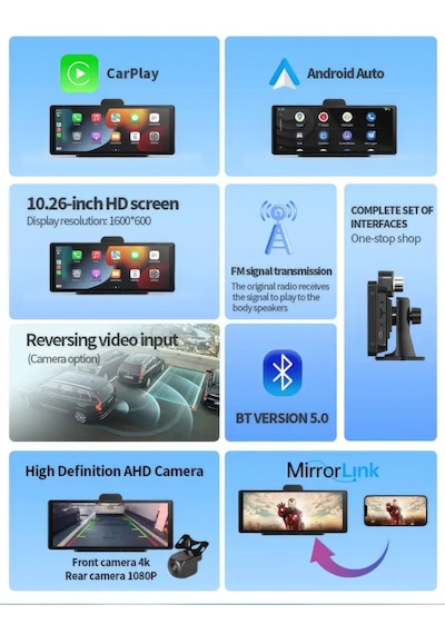 Yeni Tasarım Kablosuz Ekranlı Hassas Dokunmatik Carplay Android Auto Uyumlu 4k 10.2 Inç Çift Kameralı Araç Multimedya Ekranı 10.2" Yeni Tasarım Kablosuz Ekranlı Hassas Dokunmatik Carplay Android Auto Uyumlu 4k 10.2 Inç Çift Kameralı Araç Multimedya Ekranı 10.2"