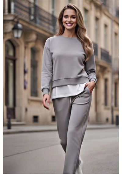 The Kadın Basic Bisiklet Yaka Etek Ucu Detaylı Sweatshirt Ve Pantolon Eşofman Takımı- Siyah/melanj/gri Gri The Kadın Basic Bisiklet Yaka Etek Ucu Detaylı Sweatshirt Ve Pantolon Eşofman Takımı- Siyah/melanj/gri Gri