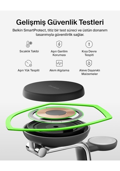 Belkin Ultracharge Pro Magsafe Uyumlu 3 Ü 1 Arada Qi2 25w Kablosu