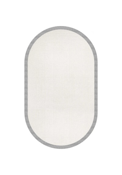 Natura Sisal Hasır Görünümlü Çerçeveli Oval Halı Ntr08 Gri-krem