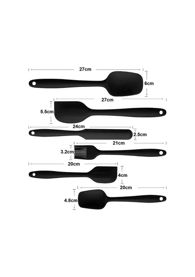 Isıya Dayanıklı Yanmaz Yapışmaz Silikon Spatula Seti 6'lı Siyah