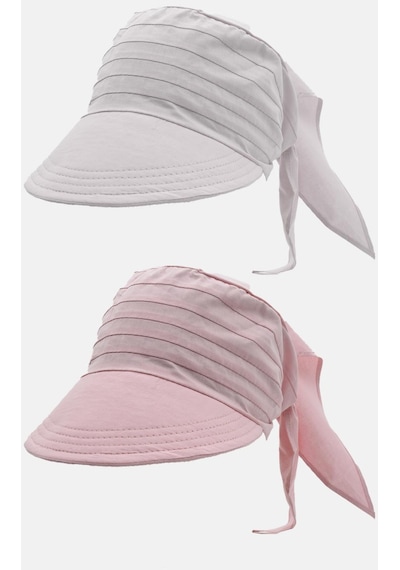 Kadın Bağlamalı Siperli Eşarp Bandana Plaj Şapkası 2li Paket Pembe/beyaz - Beyaz
