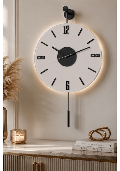 MetaQuartz Aksesuar Siyah Artistry Kardelen Siyah 30x55 Cm Pilli Led , Modern Dekoratif Metal Duvar Saati