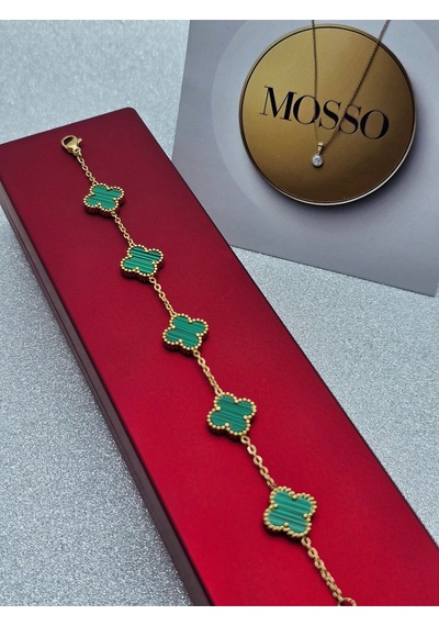 Yeşil Gold Renkli Çelik Bileklik Yoncalı Model Premium Yeşil