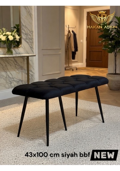 By Hakan Aşkın Stella 43x100 Cm Puf&bench Yatak Önü - Antre - Salon - Oturma Odası Siyah Stl01