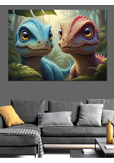 Ahşap Tablo İki Küçük Yavru Dinozor Tablo