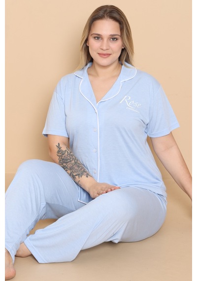 Wordex Mirano 4400 Polyviscon Kumaş Kısa Kollu Düğmeli Büyük Beden Kadın Pijama Takımı Açık Mavi Wordex Mirano 4400 Polyviscon Kumaş Kısa Kollu Düğmeli Büyük Beden Kadın Pijama Takımı Açık Mavi