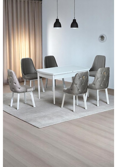Sonata Beyaz 80 x 132 Açılabilen Sunta Masa Metal Ayaklı Mutfak Masası Takımı 6 Cappucino Sandalye Sonata Beyaz 80 x 132 Açılabilen Sunta Masa Metal Ayaklı Mutfak Masası Takımı 6 Cappucino Sandalye