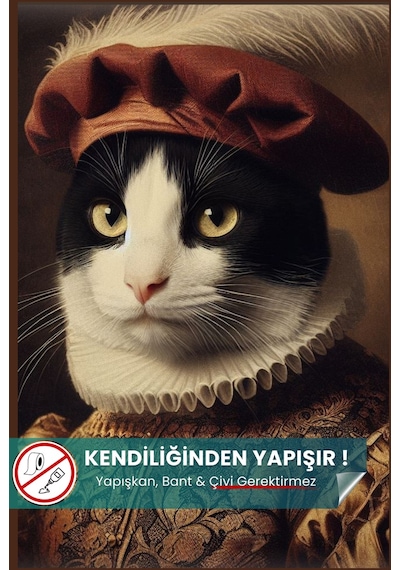 İki Renkli Kedi Poster, Statik Kağıt Premium Baskı Poster, Siyah Beyaz Kedi, Yapay Zeka Tasarım