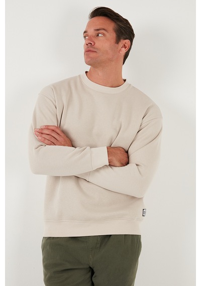 Buratti Regular Fit Bisiklet Yaka Pamuklu Içi Tüylü Yumuşak Şardonlu Erkek Sweat 5905255 Kum