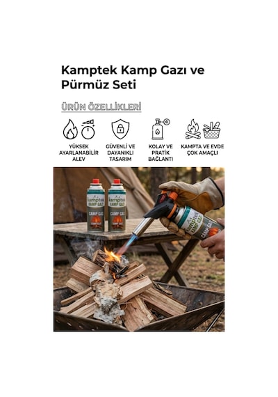Kamptek Ocak Strong / Steell Gazı Valfli Pürmüz Kartuşu 3 Adet Pürmüz Profesyonel Başlık 1 Adet Gri