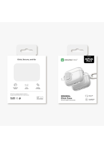 Apple Uyumlu AirPods Pro 3 Amazingthing Magnetik Kilit Tasarımlı Minimal Serisi Kılıf Şeffaf Şeffaf