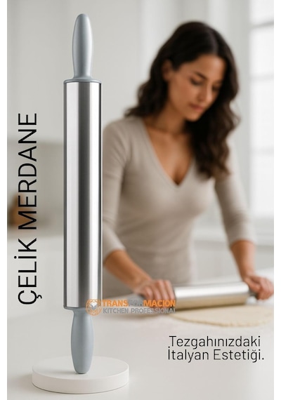 Transformacion Çelik Merdane - Profesyonel Hamur Açma Merdanesi - 304 Paslanmaz Çelik Mutfak Merdanesi