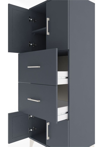 Hyperion Dolap 2 Raflı 2 Çekmeceli 4 Kapaklı 60x44x163 Antras... Antrasit