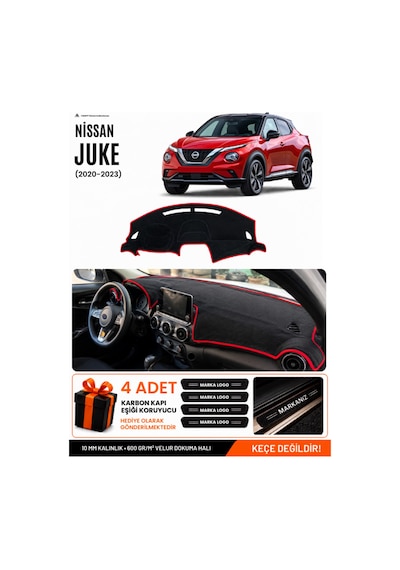 Nissan Juke 2020-2023 Uyumlu Torpido Örtüsü, Torpido Kılıfı - Siyah-kırmızı - Nı022