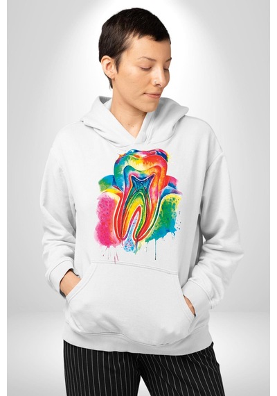 Diş Doktoru Diş Anatomisi Özel Tasarım Kadın Erkek Beyaz Kapüşonlu Sweatshirt Hoodie Beyaz