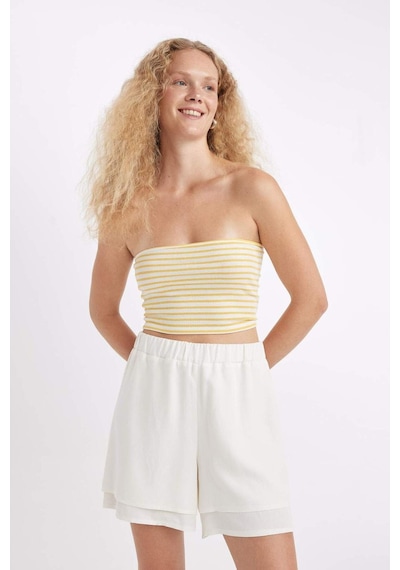 Defacto Regular Fit Normal Bel Kısa Paça Keten Karışımlı Şort D3989AX24HSWT32 Beyaz