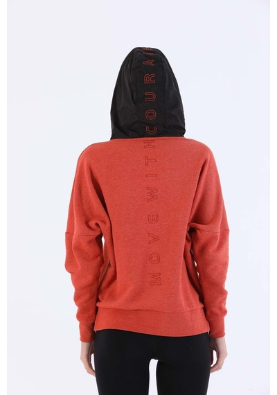 Maraton Sportswear Oversize Kadın Kapşonlu Uzun Kol Basic Kiremit Sweatshirt 20353-kiremit Kiremit