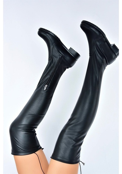 Fox Shoes Suni Deri Siyah Streç Kadın Çizme G268573002 Siyah