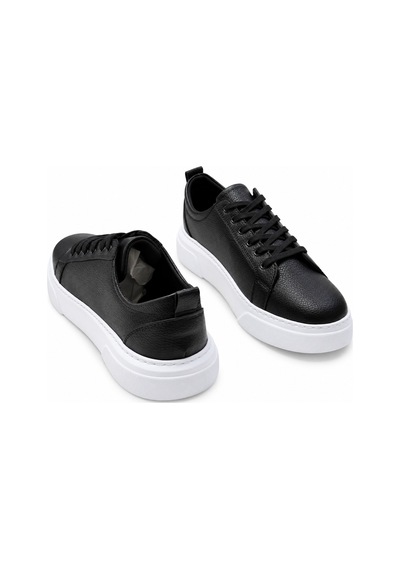 Yalçın Erkek Beyaz Bağcıklı Ortopedik Günlük Sneaker Spor Ayakkabı Kalın Taban Siyah - 919472745 Siyah