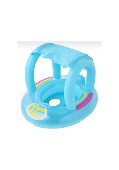 Gölgelikli Tenteli Çocuk Deniz Simiti Baby Float Bebek Deniz Simiti 0-3 Yaş Bebek Botu Mavi
