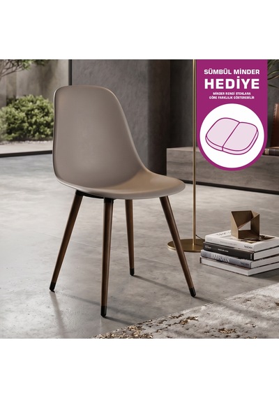 Vilinze Eames Kestane Ahşap Ayak Plastik Gri Sandalye Eames-beyaz Gri - Kestane