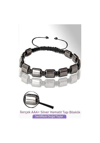 Sertifikalı Gerçek Silver Hematit Taşı Bileklik - Ayarlamalı Çok Renkli