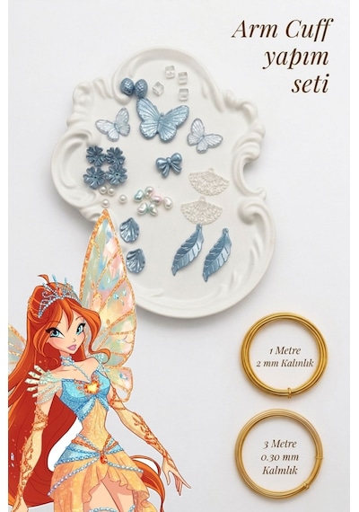 Armcuff Yapım Seti Flora Serisi İnci Detaylı Arm Cuff 30 Adet Boncuk 2 Mm Ve 0.30 Mm Gold Tel Kol Bilekliği