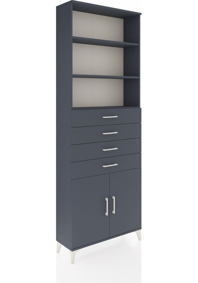 Arges Dolap 3 Raflı 4 Çekmeceli 2 Kapaklı 88x30x243 Antrasit-... Antrasit