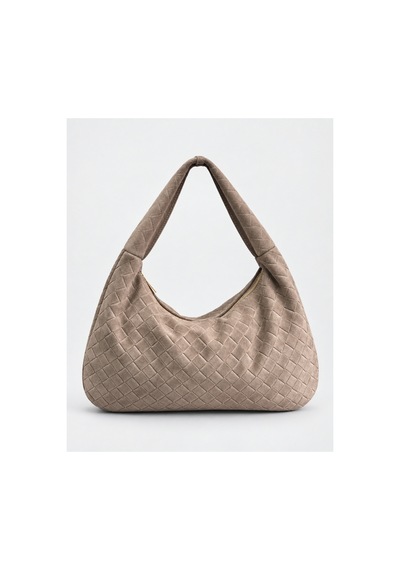 Nura Collection Vizon Kadın Hakiki Süet Örgü Dokulu Shopper Omuz Çantası Bej - 936381748 Bej