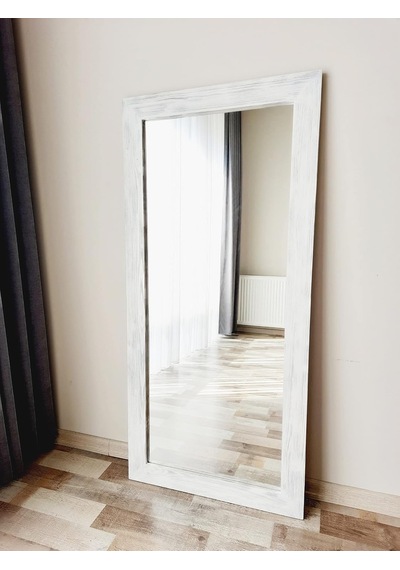 Dfn Wood Masif Ahşap Dikdörtgen Beyaz Dekoratif Duvar Salon Ofis Boy Aynası 100x40 Cm Diğer