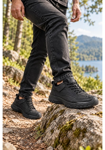 In Step Suara Erkek Siyah Deri Outdoor Trekking Ayakkabı Dayanıklı Ve Konforlu Günlük Ayakkabı