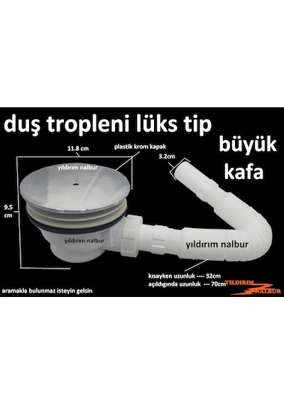 Lüks Duş Teknesi Sifonu Büyük Kafa Duble Boy Lüks Krom Plastik Ka