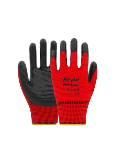 No:10-12 Beden Zebra Polyester Örme Nitril Eldiven 1 Adet Mavi M