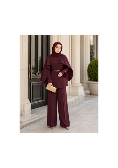 Unika Boutique Liya Pelerinli Tesettür Takım Bordo
