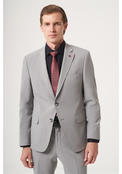 İmza Gri Mono Yaka 6 Drop Slim Fit Tam Astar Esnek Takım Elbise 1001260181