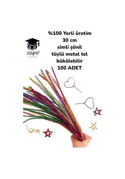 %100 Yerli Üretim 30 Cm Simli Şönil Tüylü Metal Tel Bükülebilir 100 Adet