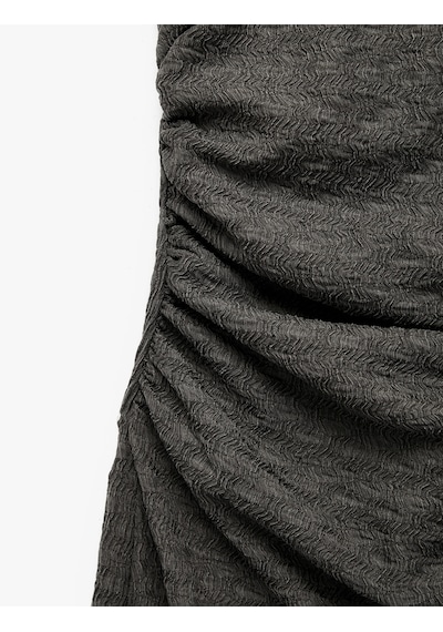 Koton Bürümcük Kumaş Dokulu Slim Fit Sırt Detaylı Halter Yaka Midi Elbise Antrasit 6sak80286ek